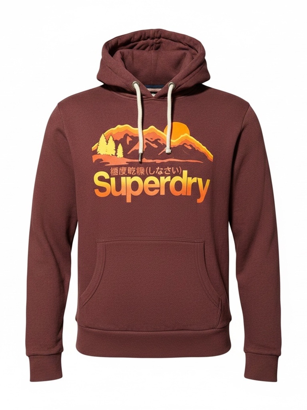 Superdry Men's Rust Maroon Pullover Hoodie with Mountain Logo